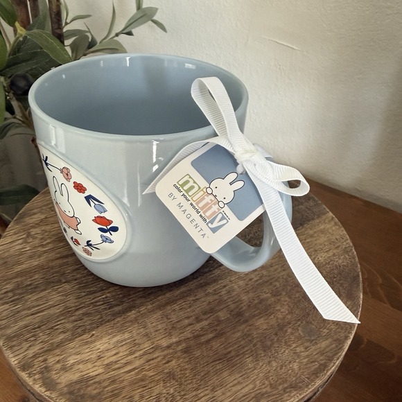 NWT Magenta Miffy Bunny Spring Cute Floral Design Pastel Blue Ceramic Mug Cup - Picture 4 of 9